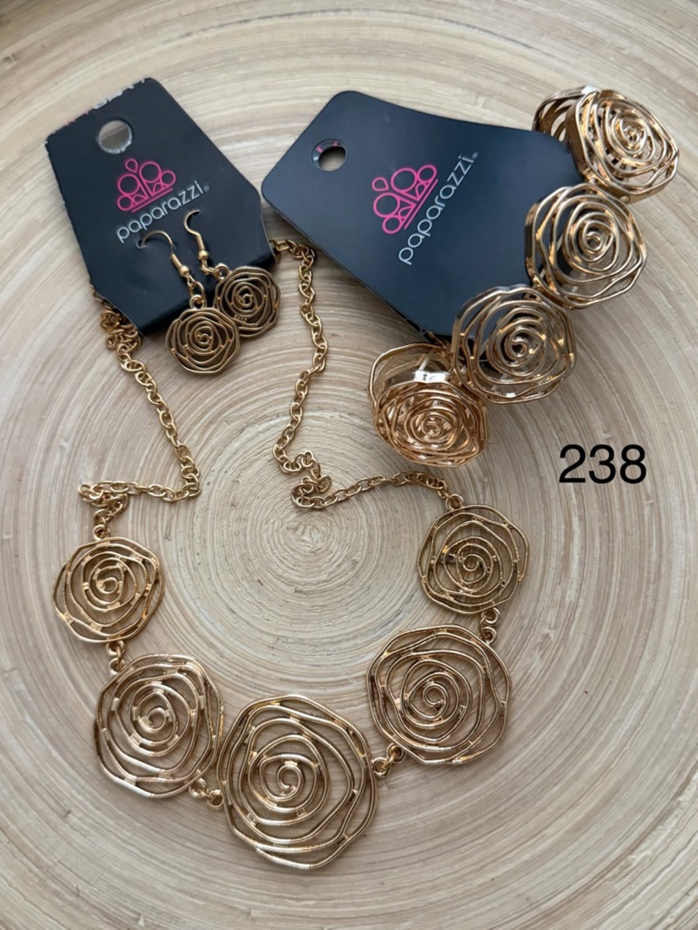 237 Paparazzi Gold Rose Statement Necklace and Earrings Set